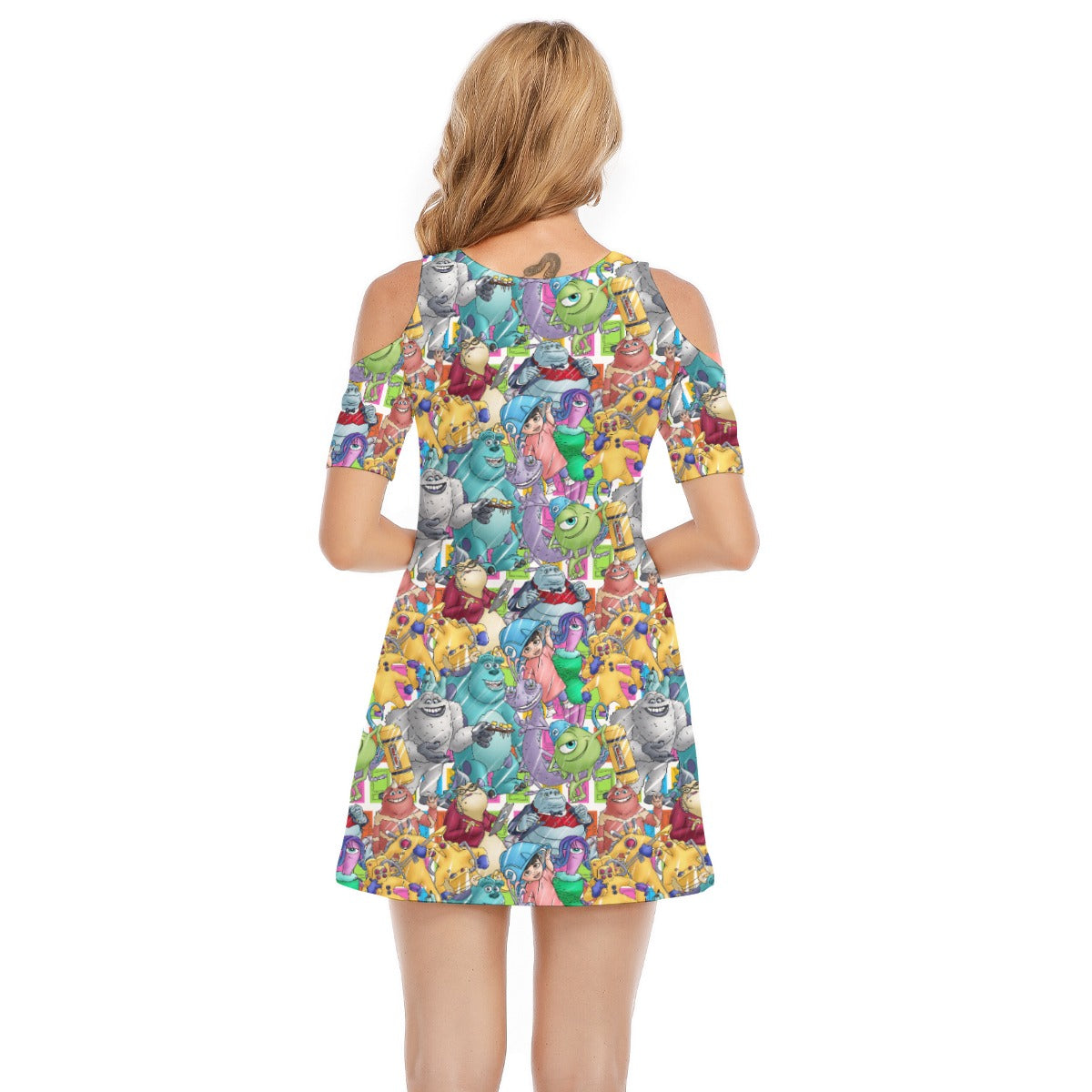 Monster Mayhem Sketched - Women's Cold Shoulder Cotton Dress
