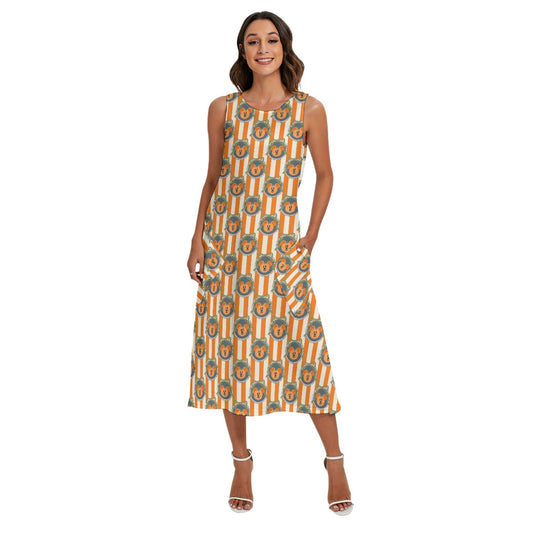 Pumpkin Cameo Stripes - Women’s Diagonal Pocket Midi Dress