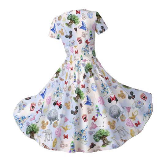 WDW Park Hopper - Women's V-Neck Ruched Midi Dress