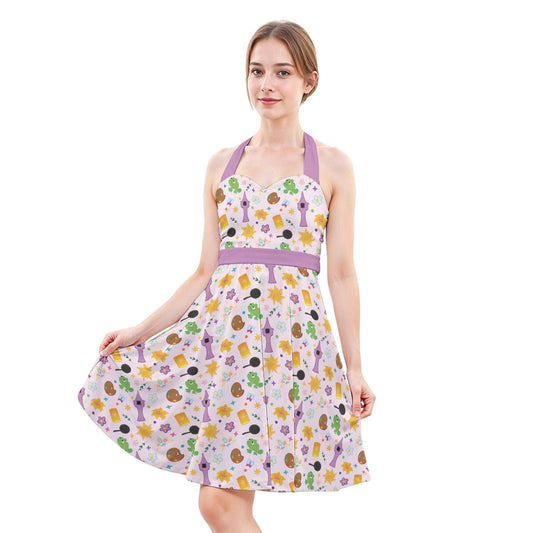 Long Hair Princess Icons - Women's Halter Vintage Pocket Dress