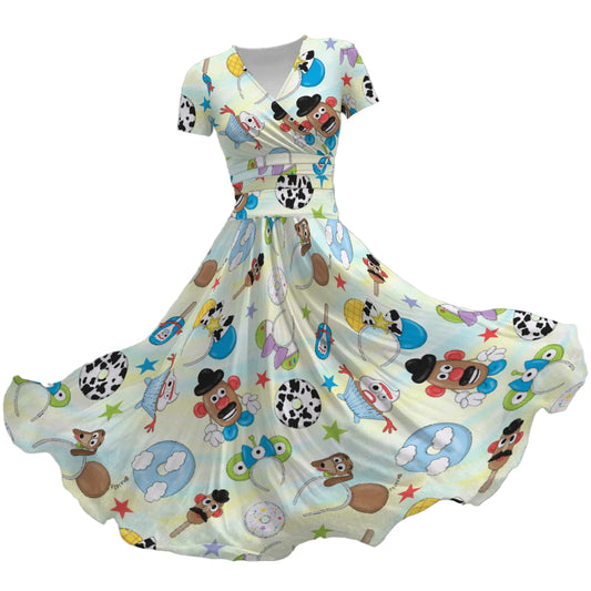 Playful Toy Style Icons - Women's V-Neck Ruched Midi Dress