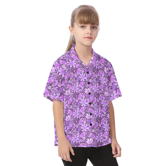 Purple Crystal Moths - Kid's Hawaiian Button Up Shirt