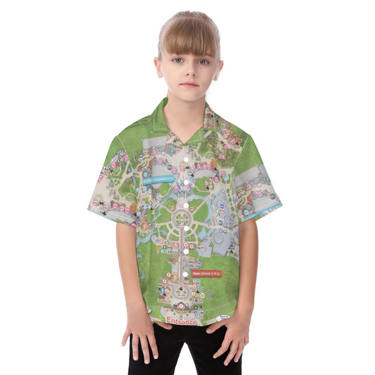 Vibrant Fantasy Park Map - Kid's Hawaiian Button Up Shirt