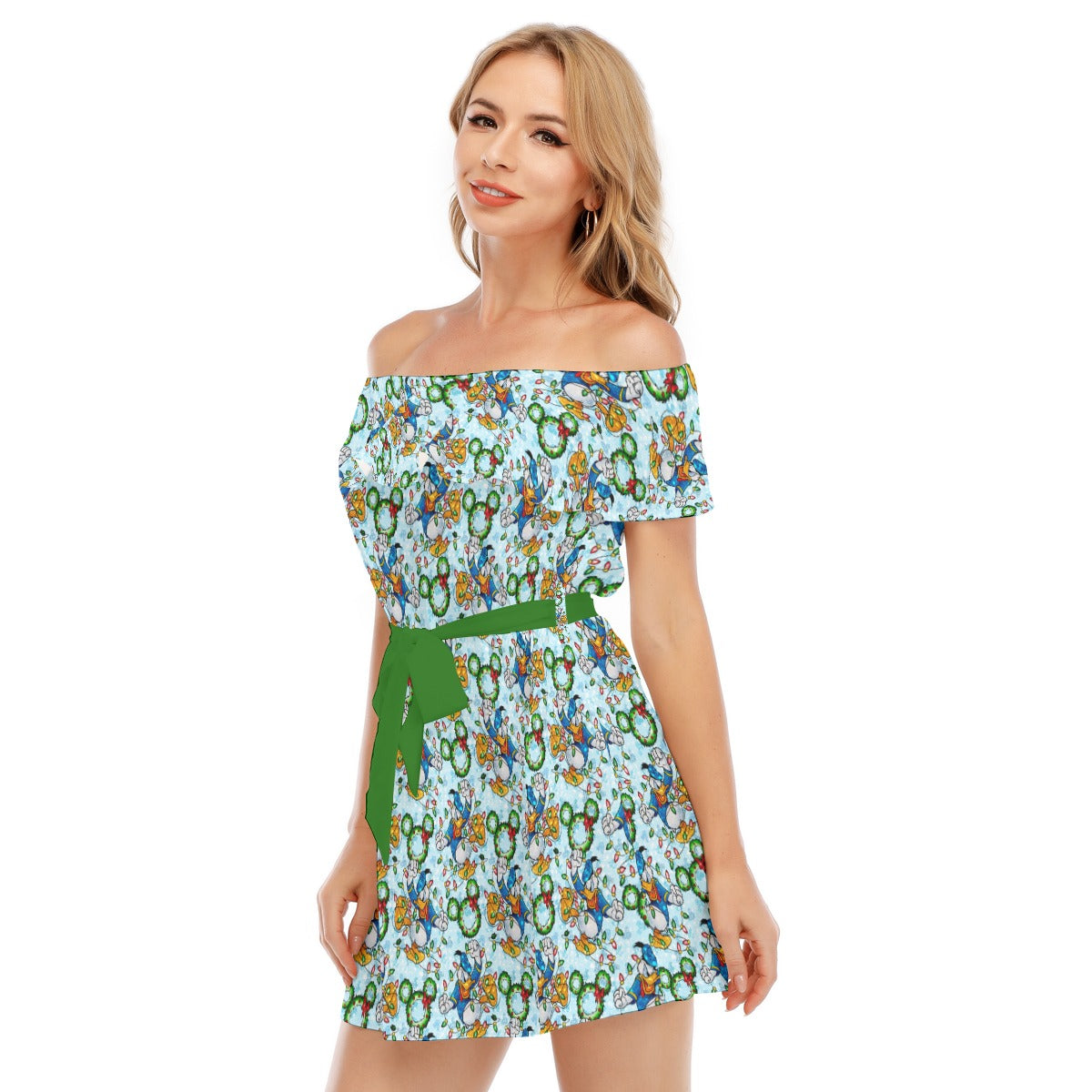 Duck’s Holiday Lights Tangle - Women's Off-shoulder Ruffle Dress