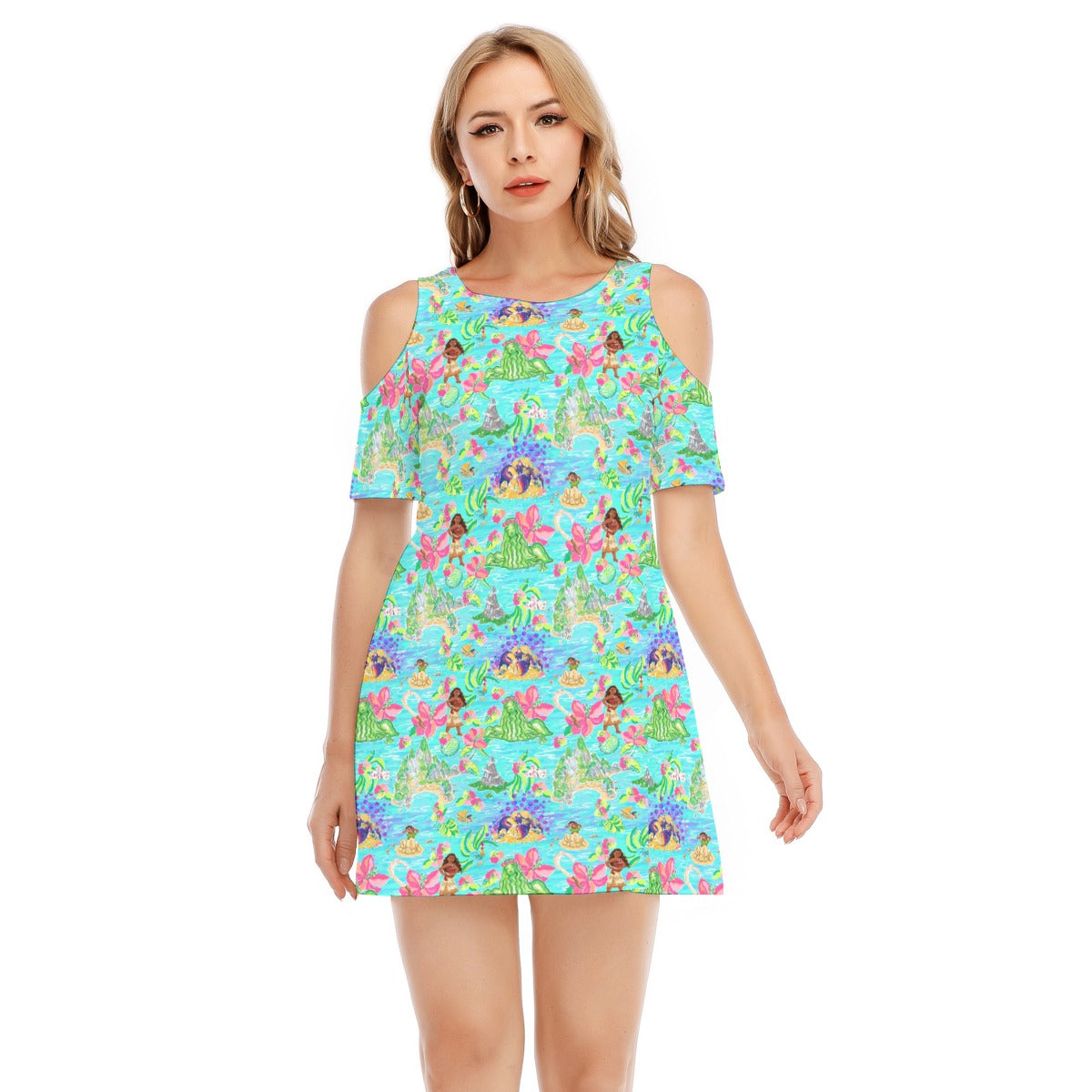 Tropical Island Paradise - Women's Cold Shoulder Cotton Dress