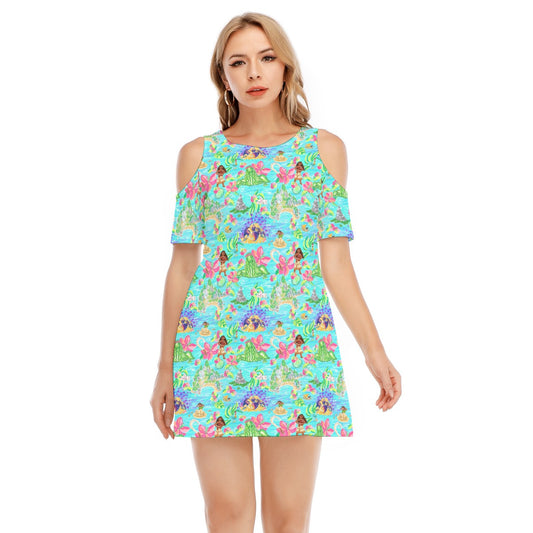Tropical Island Paradise - Women's Cold Shoulder Cotton Dress