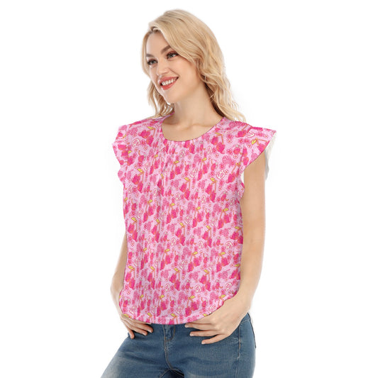 Fruitimals - Cherry Kittens - Women’s Flutter Sleeve Top
