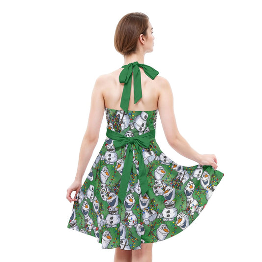 Sketched Snowman Christmas - Women's Halter Vintage Pocket Dress