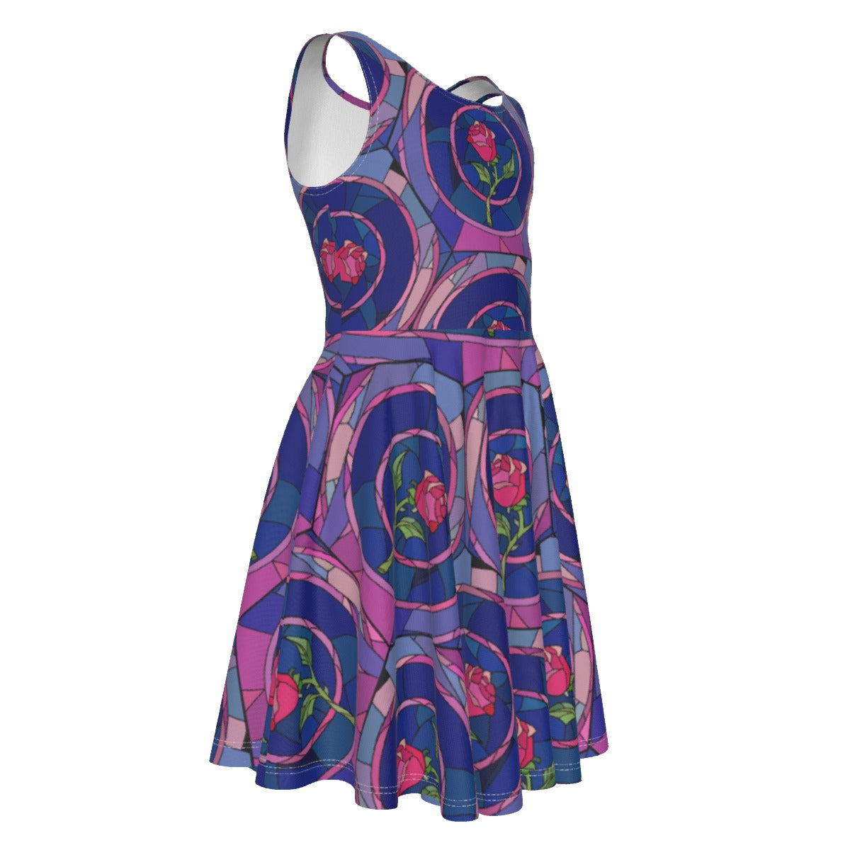 Enchanted Rose Stained Glass- Kid's Sleeveless Skater Dress