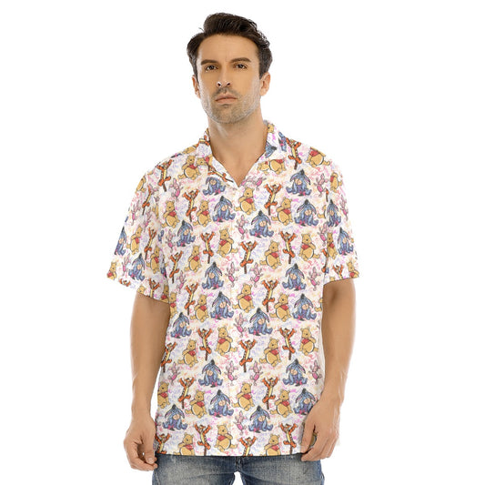 Winnie The Pooh Sketched Autographs - Men's Hawaiian Button Up Shirt