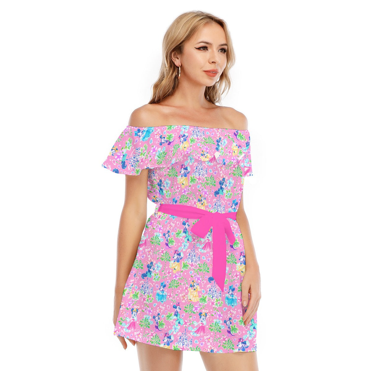 Princess Palm Party - Women's Off-shoulder Ruffle Dress