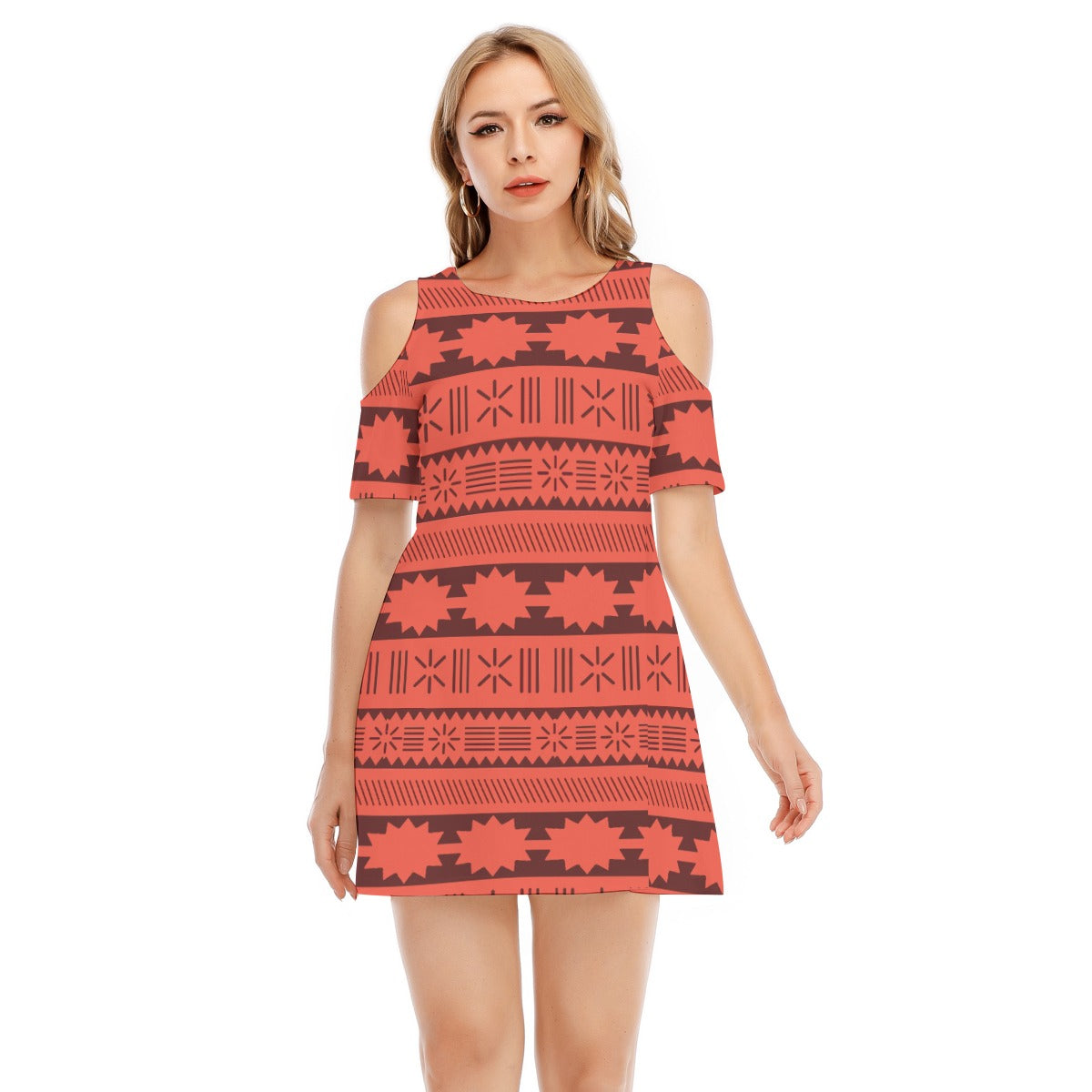 Island Tribal Patterns - Women's Cold Shoulder Cotton Dress