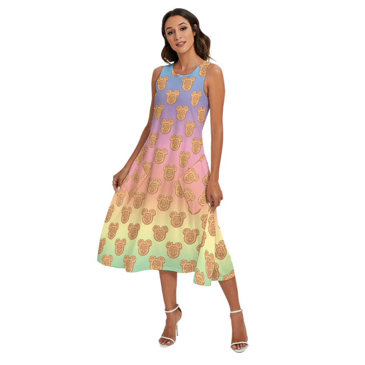 Mickey Waffles Rainbow - Women’s Diagonal Pocket Midi Dress