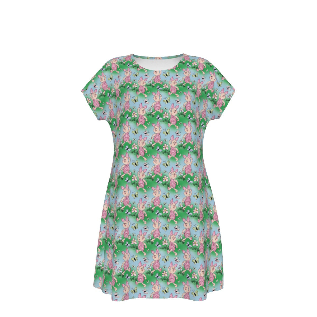 Sketched Shy Friend and Butterflies - Women's T-Shirt Dress