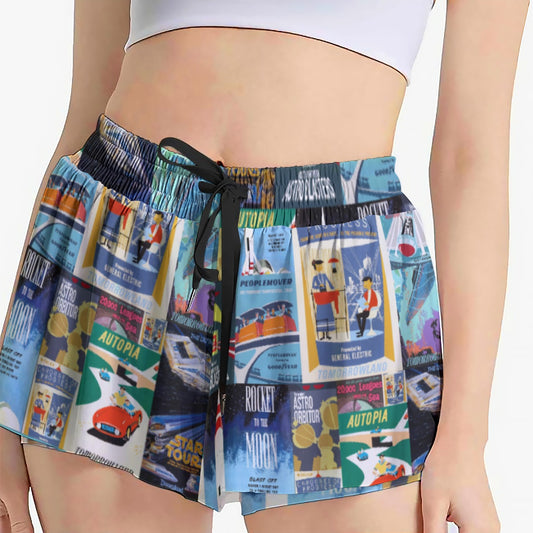 Vintage Tomorrow Ride Posters - Women's Flowy Pocket Shorts