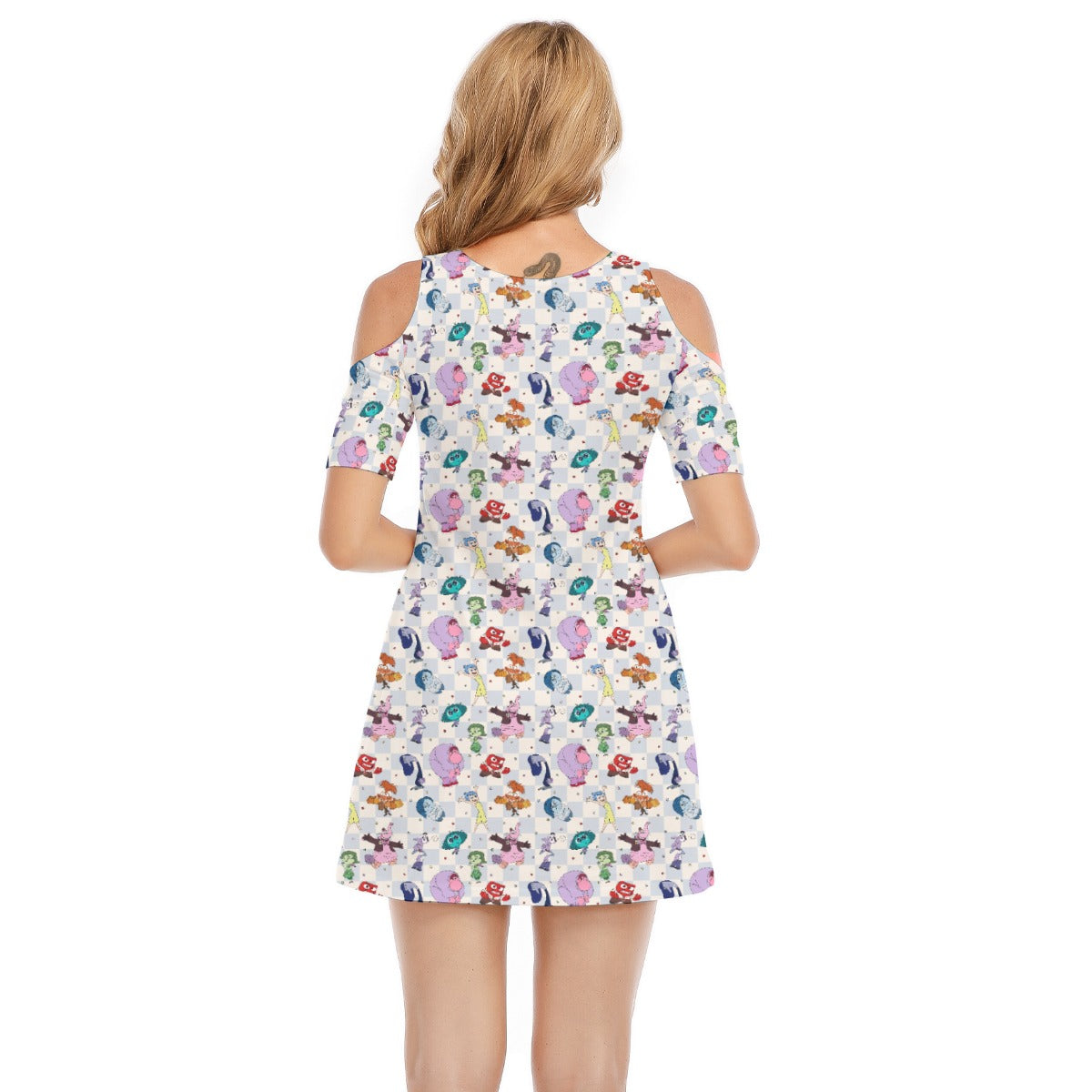 Blue Check Emotional Spectrum - Women's Cold Shoulder Cotton Dress