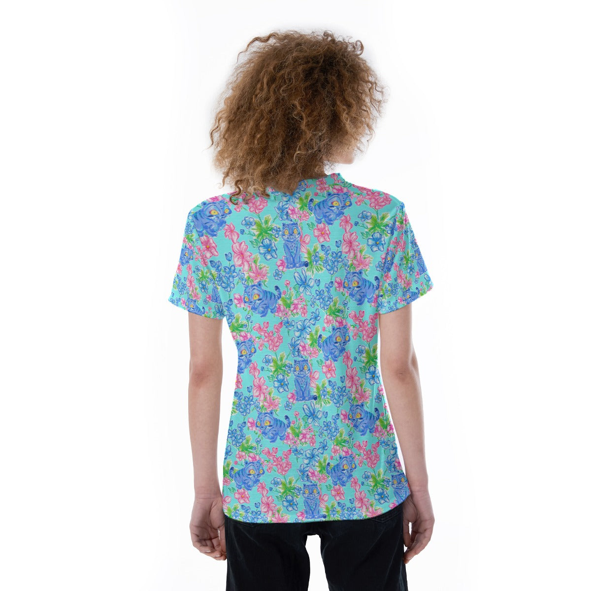 Derpy Tiger Blooms - Women's Short Sleeve V-Neck T-Shirt
