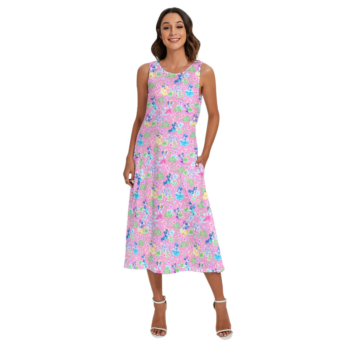 Princess Palm Party - Women’s Diagonal Pocket Midi Dress
