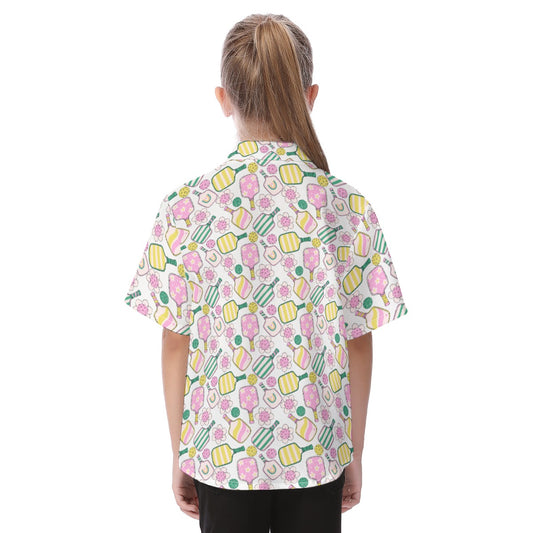 Pretty Pickleball Paddles - Kid's Hawaiian Button Up Shirt