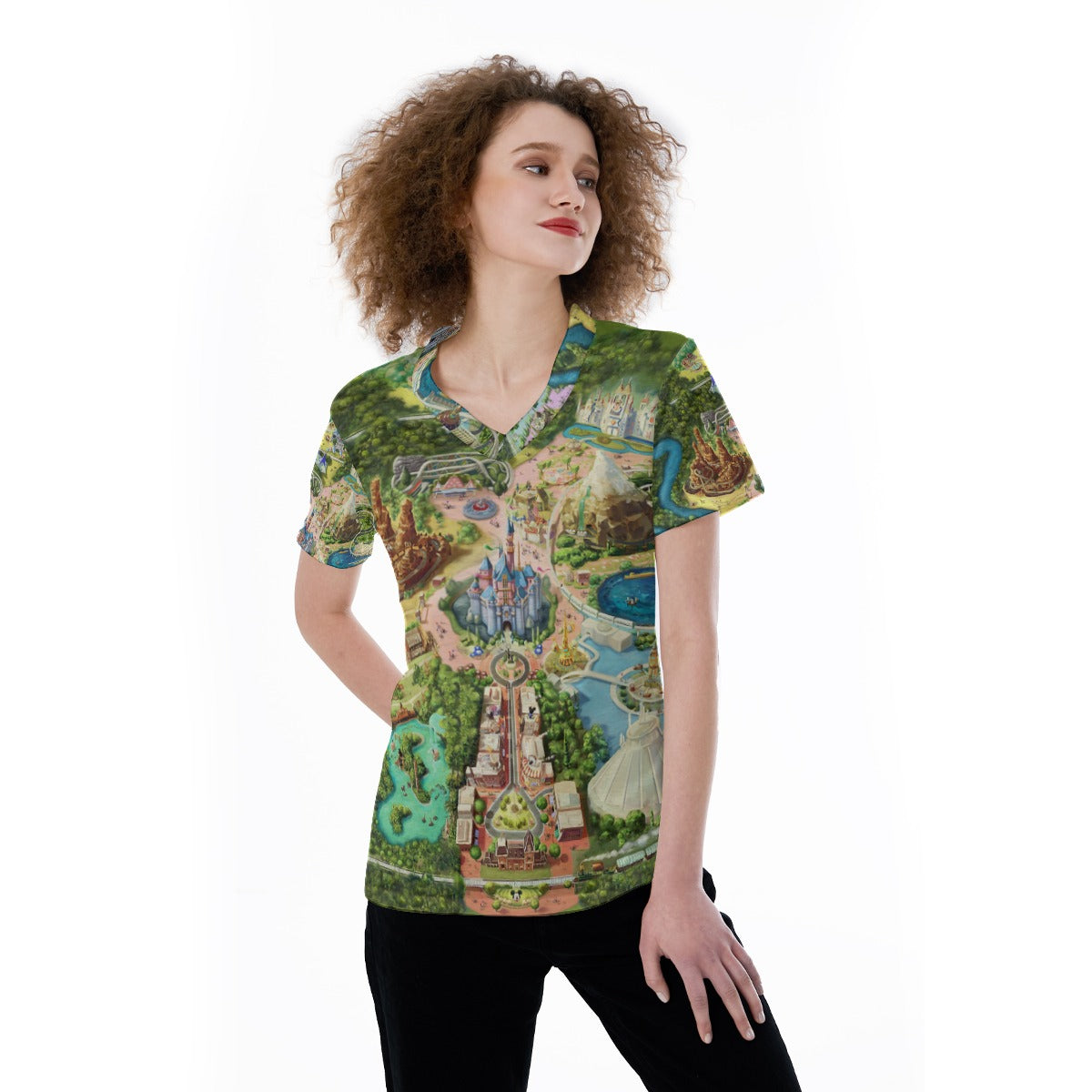 Colorful Theme Park Map - Women's Short Sleeve V-Neck T-Shirt