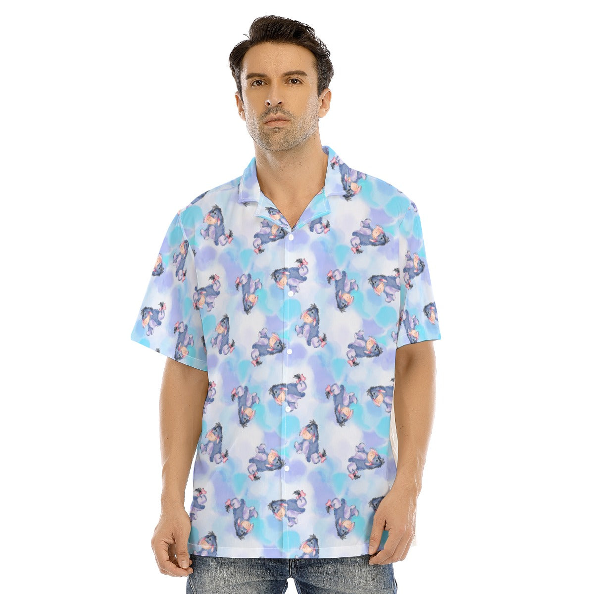 Watercolor Gentle Donkey - Men's Hawaiian Button Up Shirt