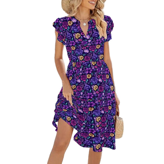 Fairytale Florals – Dark Sea Witch - Women's Tiered Pocket Midi Dress