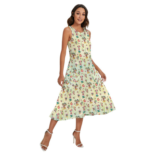 Garden Mouse Helpers at Work - Women’s Diagonal Pocket Midi Dress