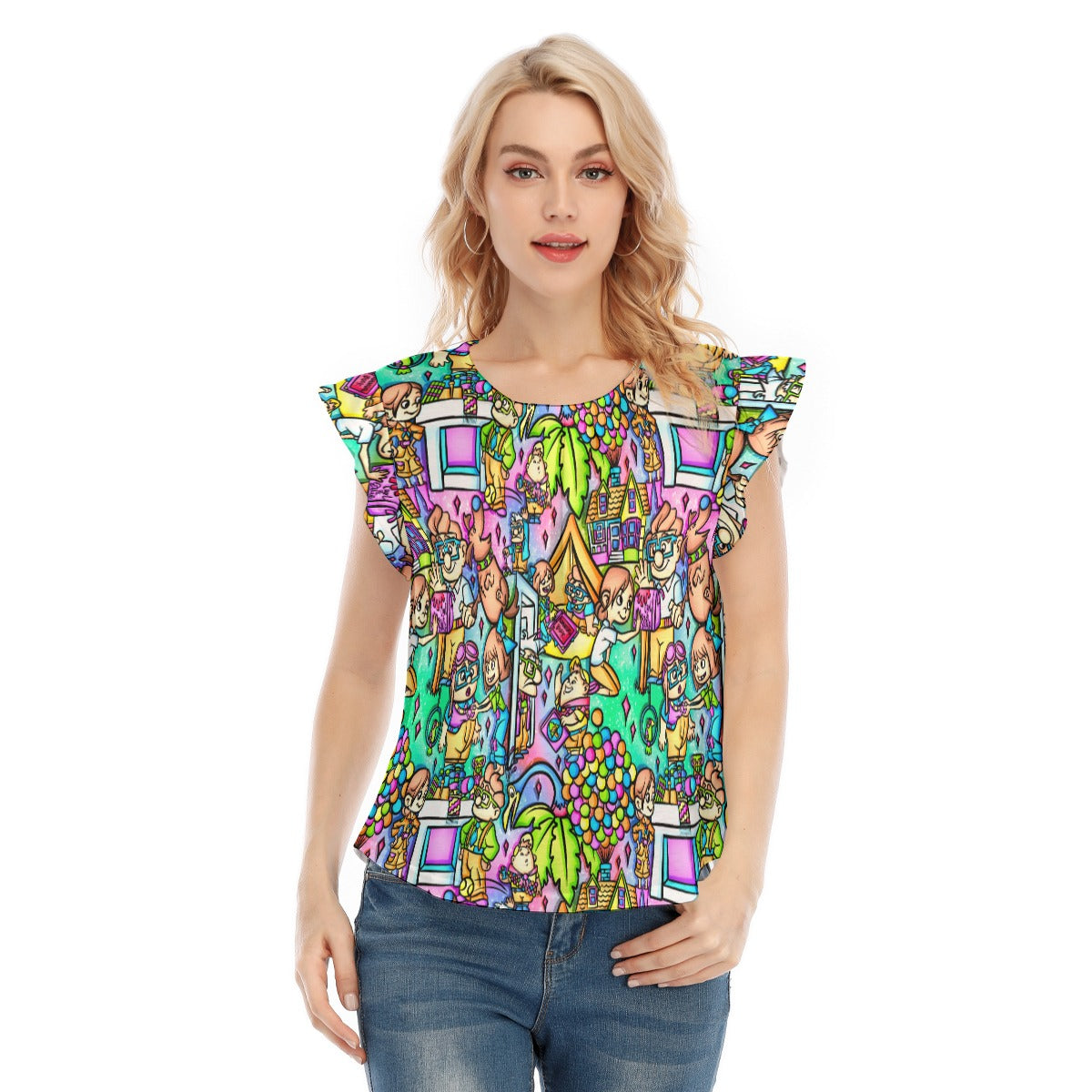 Balloon House Adventure Scenes - Women’s Flutter Sleeve Top