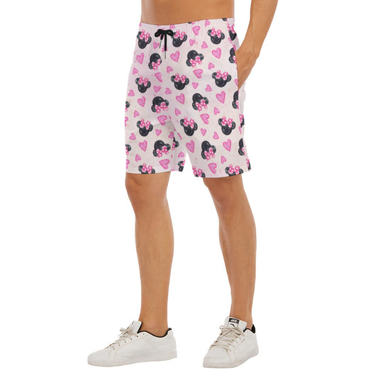 Watercolor Pink Bow Mouse Ears - Men’s Pocket Beach Shorts