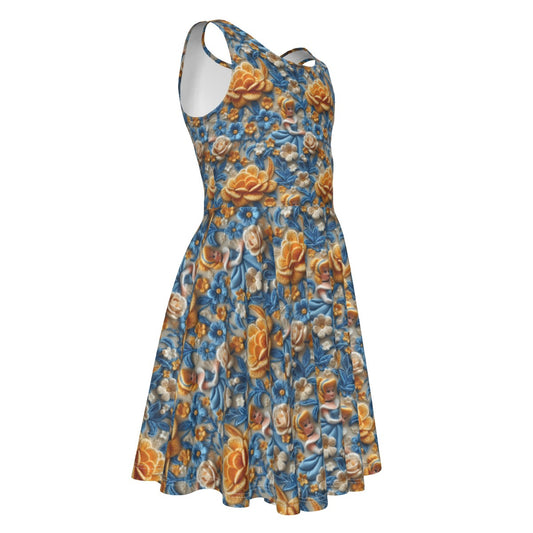 Regal Embroidered Cinderella - Kid's Sleeveless Skater Dress