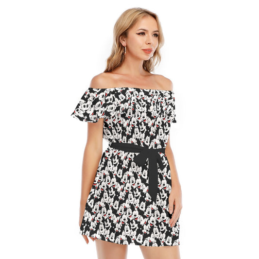 Many Faces of Classic Mouse - Women's Off-shoulder Ruffle Dress