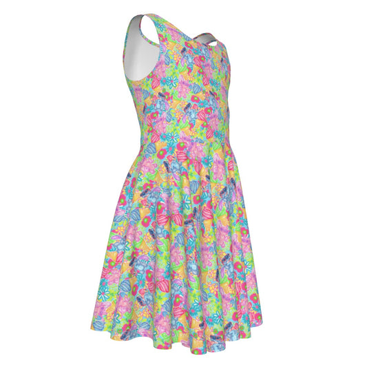 Neon Floral Summer Vibes - Kid's Sleeveless Skater Dress