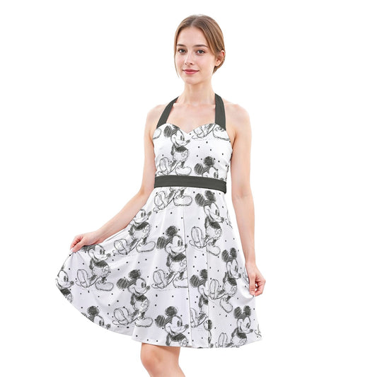 Sketch of Classic Mouse - Women's Halter Vintage Pocket Dress