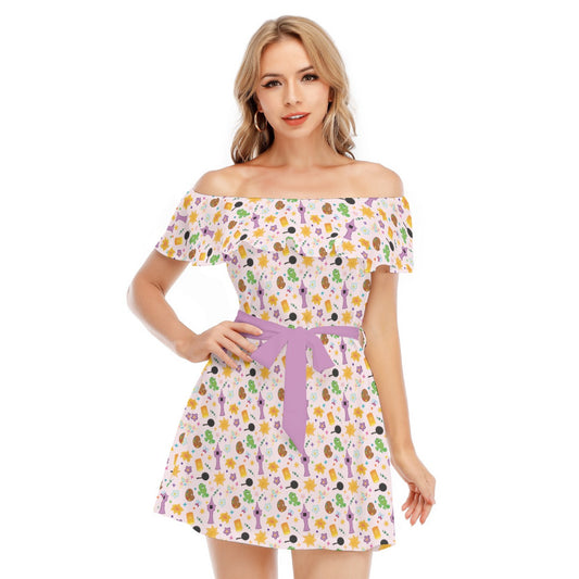 Long Hair Princess Icons - Women's Off-shoulder Ruffle Dress