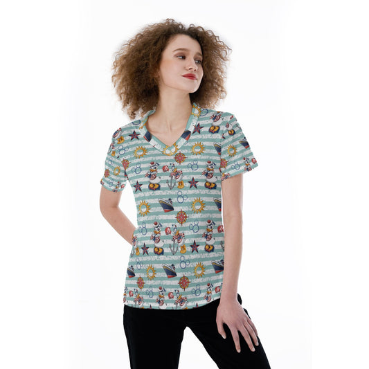 Sailor Duo on Deckaisy - Women's Short Sleeve V-Neck T-Shirt