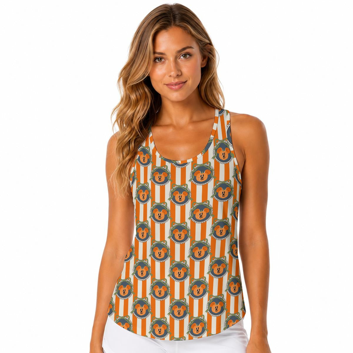 Pumpkin Cameo Stripes - Women's Active Tank Top with Built-In Bra