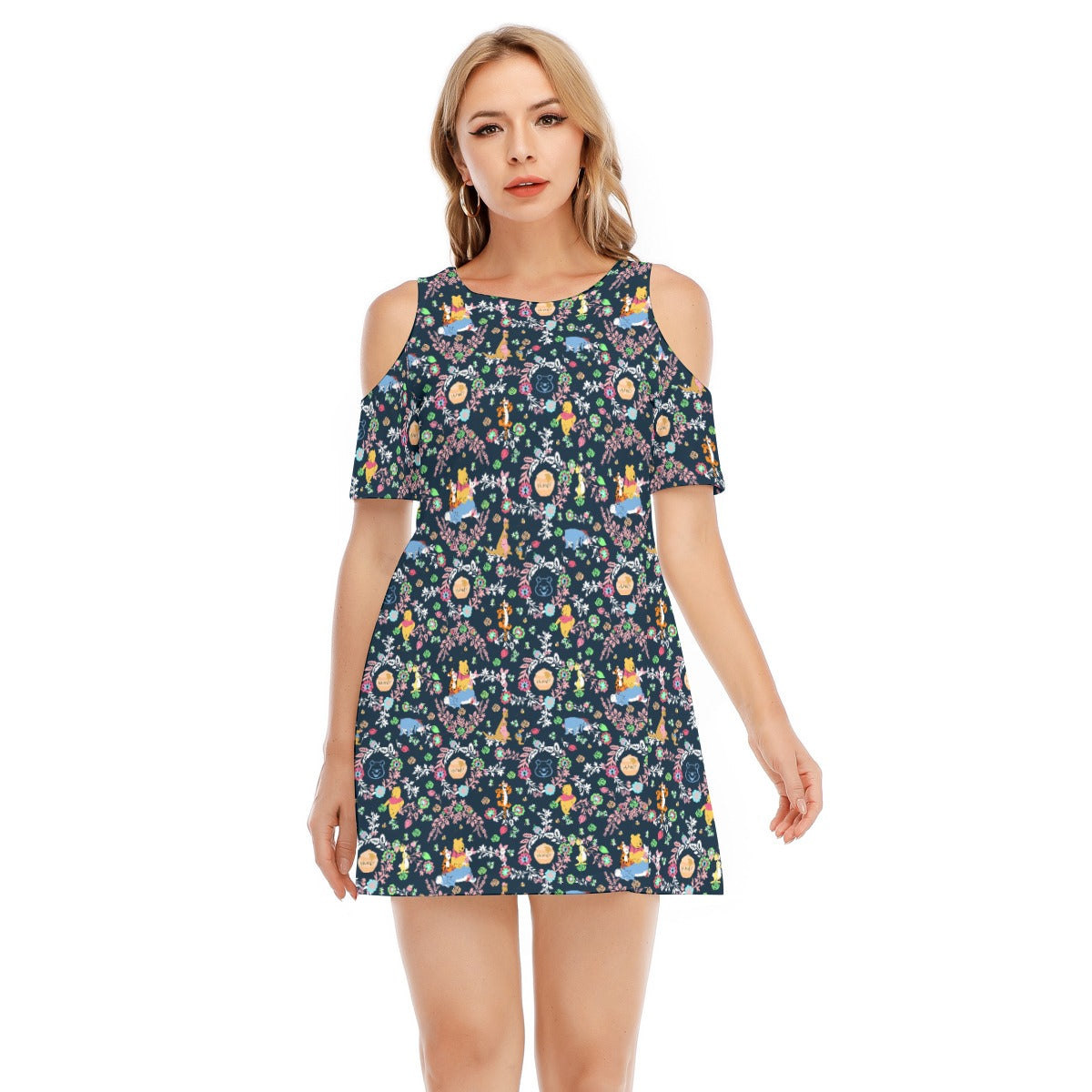 Garden Whimsy - Hundred Acre Blooms - Women's Cold Shoulder Cotton Dress