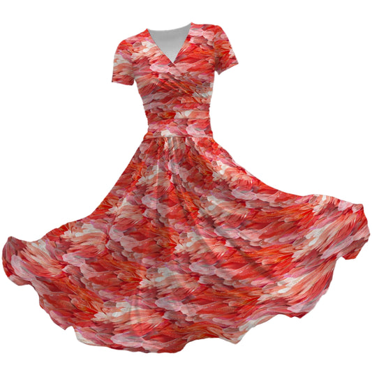 Animal Print - Flamingo - Women's V-Neck Ruched Midi Dress