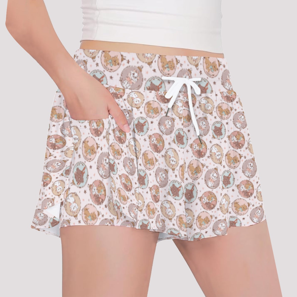 Festive Feline Baublescats - Girls’ Flowy Pocket Shorts