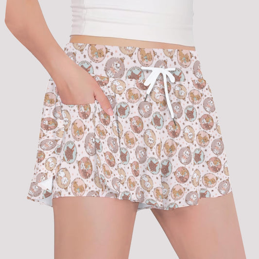 Festive Feline Baublescats - Girls’ Flowy Pocket Shorts