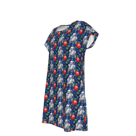 Little Blue Christmas Droid - Women's T-Shirt Dress