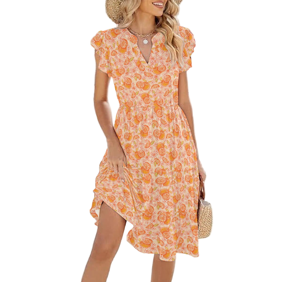Summer Fruits - Oranges - Women's Tiered Pocket Midi Dress