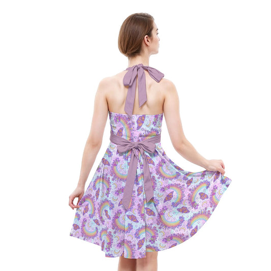 Monarch Butterflies & Rainbows - Women's Halter Vintage Pocket Dress