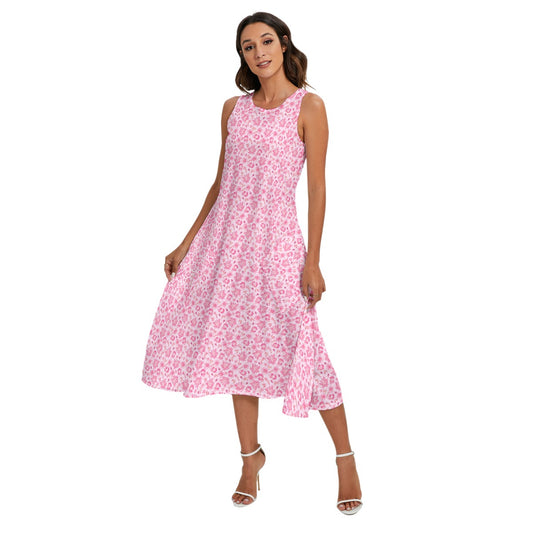 Pink Mushroom Moths - Women’s Diagonal Pocket Midi Dress