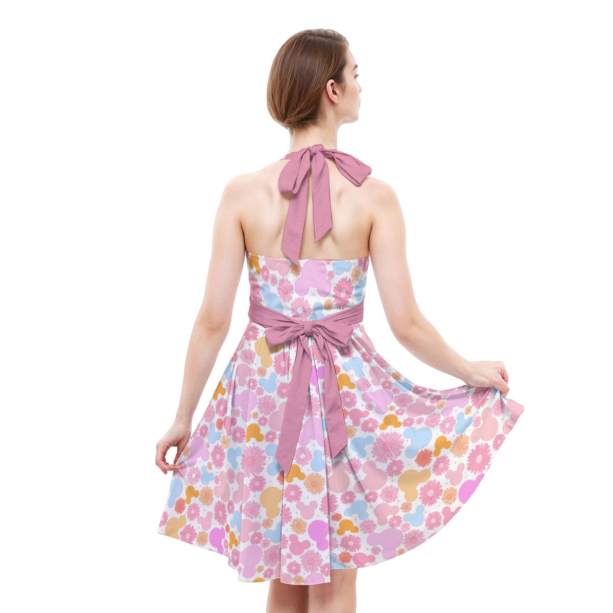 Retro Floral Mouse - Women's Halter Vintage Pocket Dress