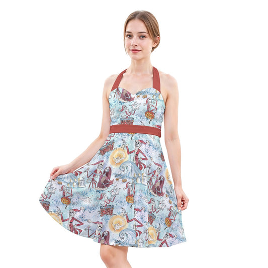 Santa Jack with Sally & Ghost DogZero - Women's Halter Vintage Pocket Dress