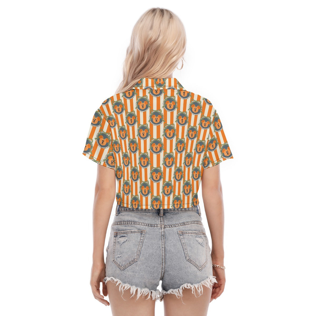 Pumpkin Cameo Stripes - Women’s Cropped Button-Up Shirt