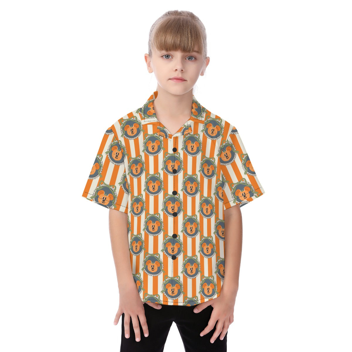 Pumpkin Cameo Stripes - Kid's Hawaiian Button Up Shirt