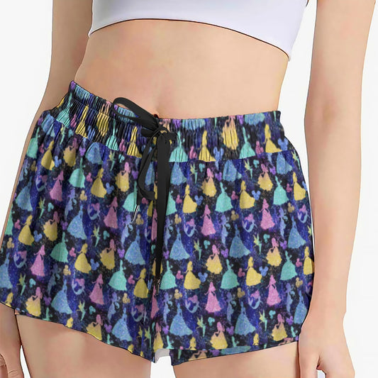 Princess Glitter Silhouettes - Women's Flowy Pocket Shorts