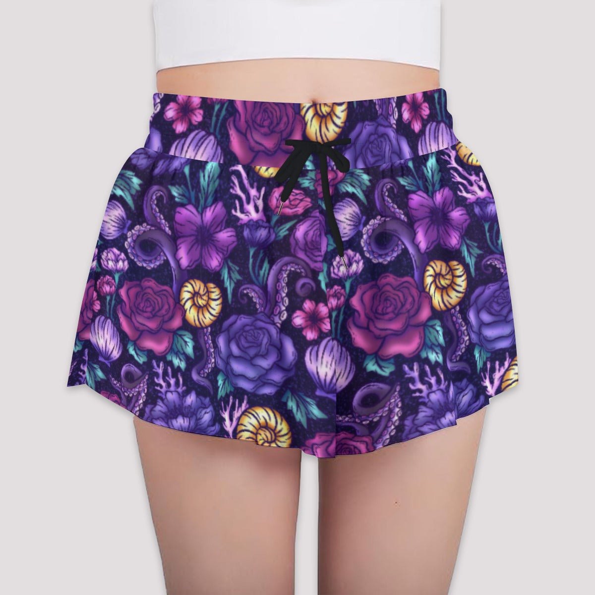 Fairytale Florals – Dark Sea Witch - Girls’ Flowy Pocket Shorts